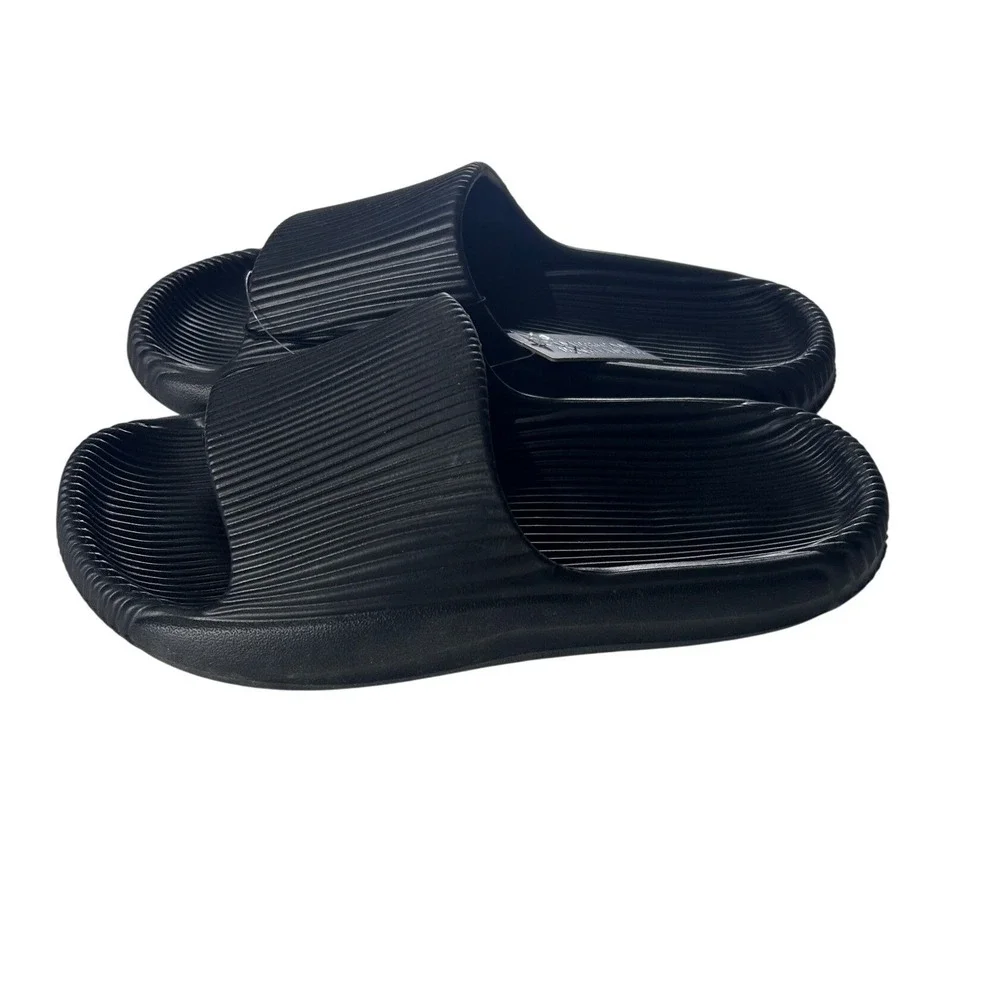 American Exchange Beezy-72L Men Black Ribbed Foam Cloud Slide Sandals Size 9 NEW